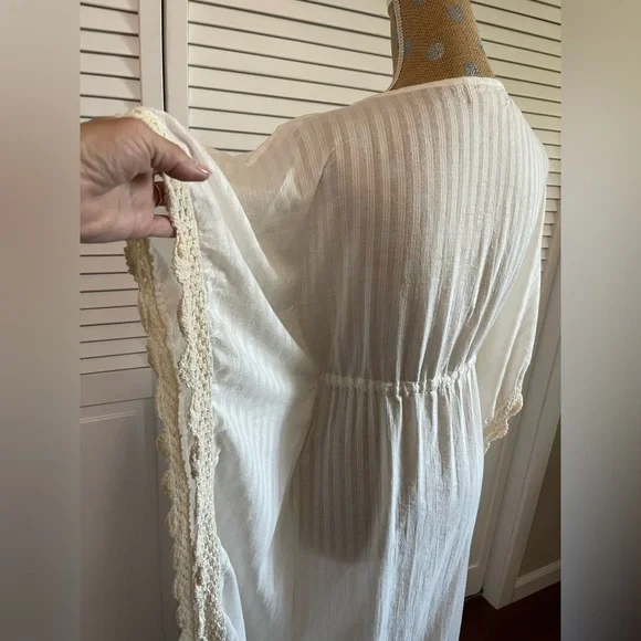 La Moda By True Colors long cardigan, duster swimsuit, cover-up cream white lace - Picture 4 of 10